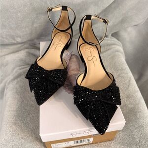 Jessica Simpson Black Sequin Bow Flats